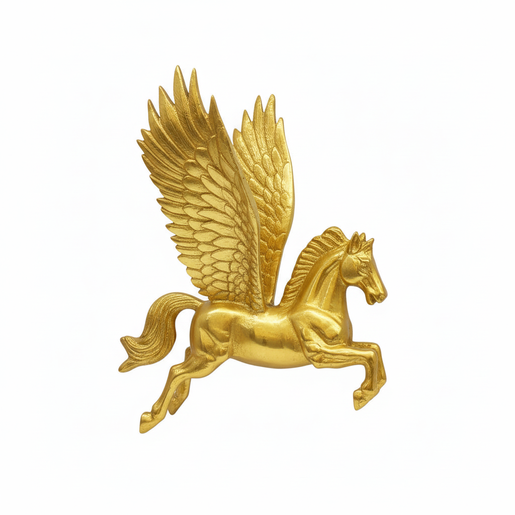 Gold pegasus figurine on a white background