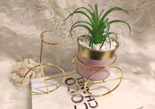 Designer Metal Flower Pot – Pink & Golden (30 cm Height)