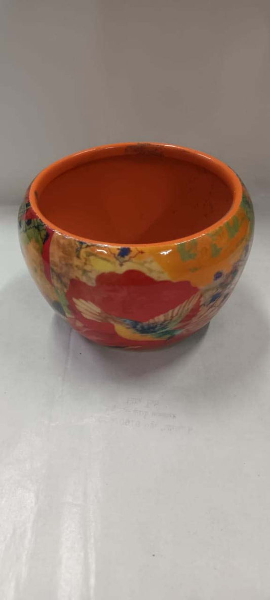 Designer Metal Bowl Planter – Multicolour Printed (10 cm Height)