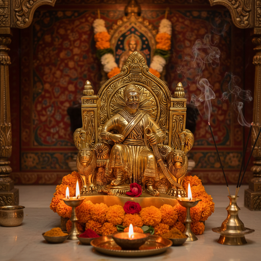 Brass Chhatrapati Shivaji Maharaj Sinhasan Statue 8.5 Inch