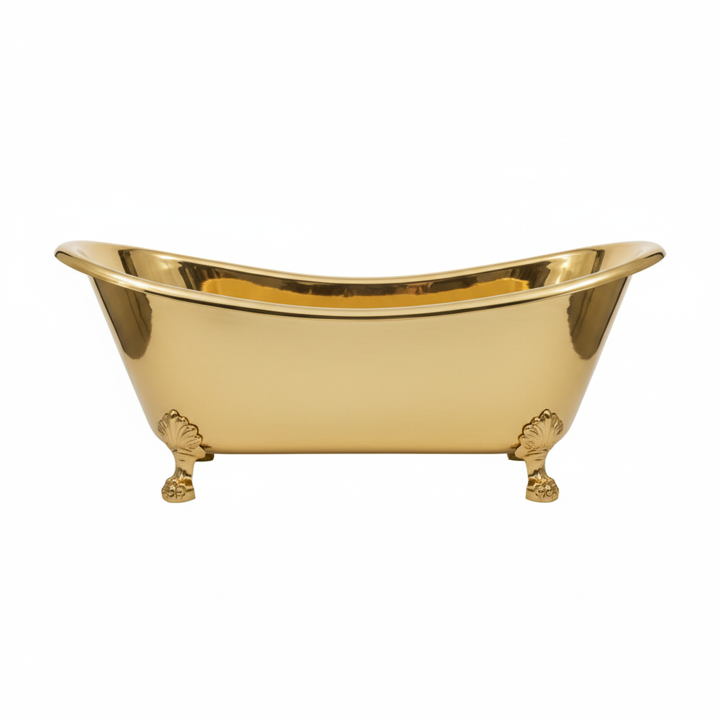 Gold bathtub on a white background