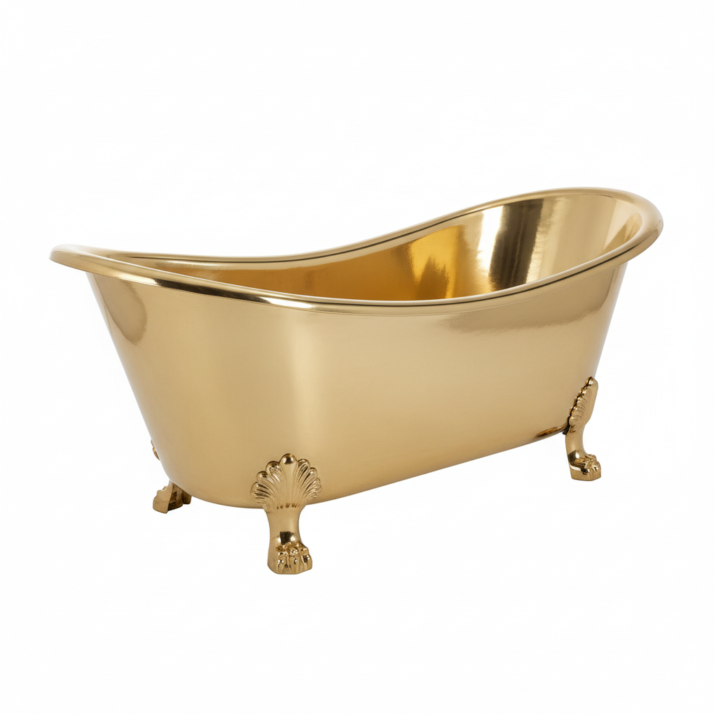 Gold bathtub on a white background