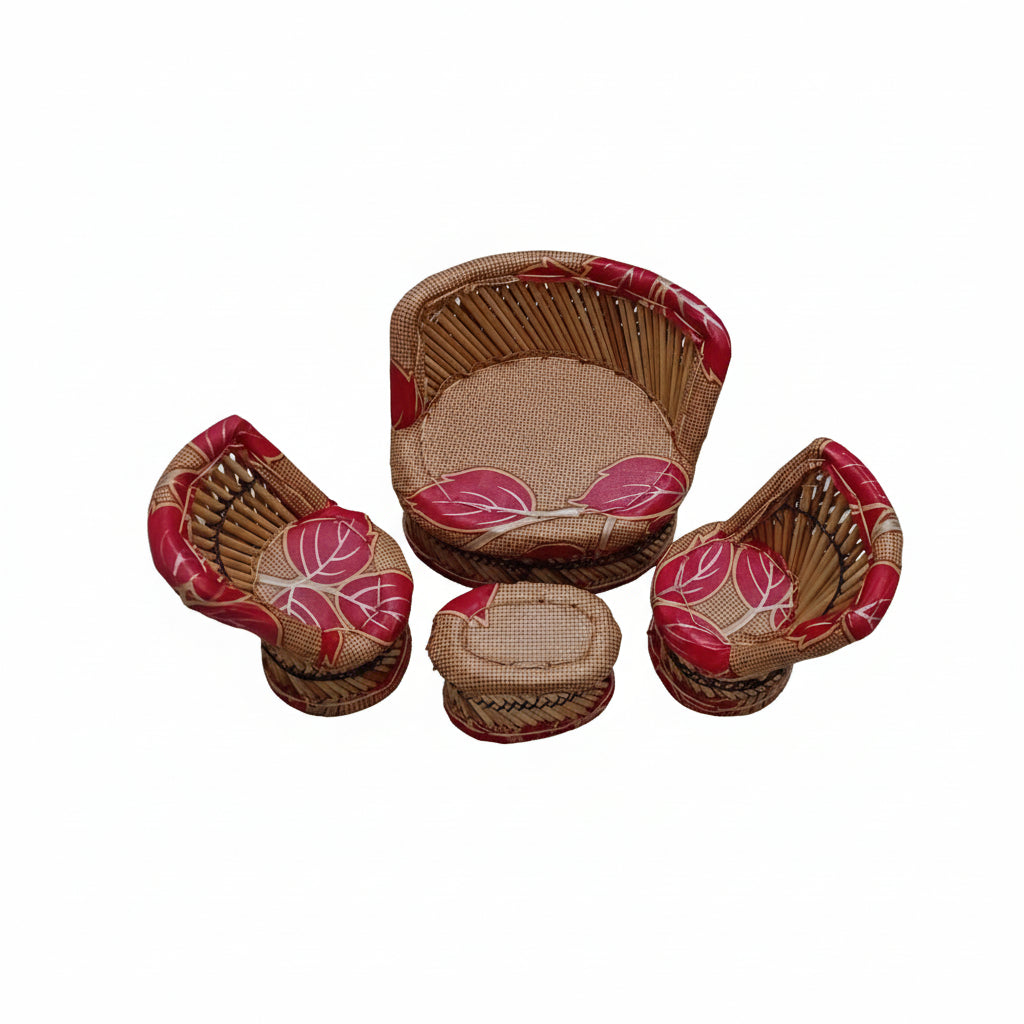Handmade Bamboo Baby Mudda Set – Kids Chair & Table Set (4 Piece) - Brass Decors