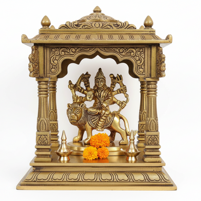 Decorative gold temple with a lion and神像on a white background