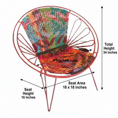 Colorful chair with dimensions labeled on a white background