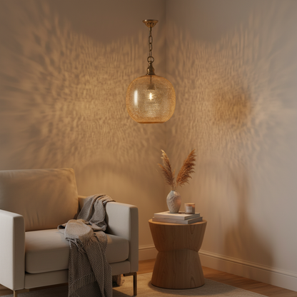 Moroccan Brass Globe Pendant Lamp Hand Cut Metal
