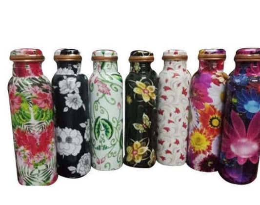 Printed Copper Water Bottle Combo Pack of 7 – Ayurvedic Wellness & Gifting Set