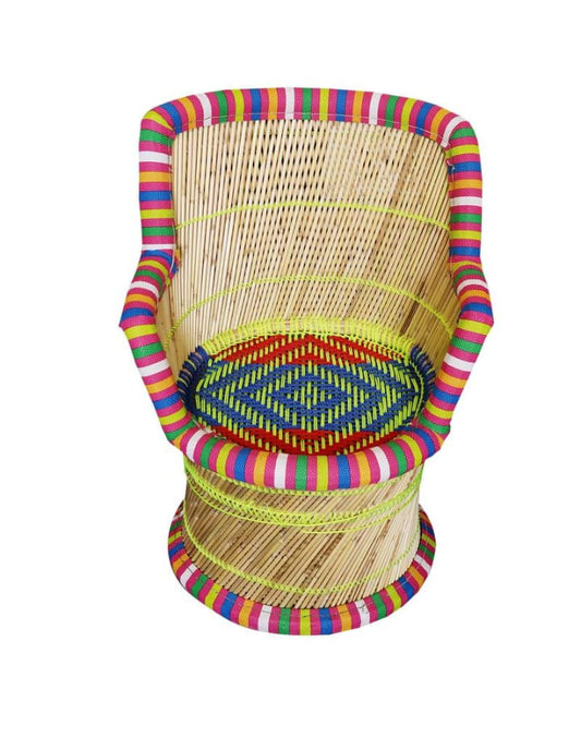 Handcrafted Bamboo Seating Armrest Mudda Chair – Multi-Colour
