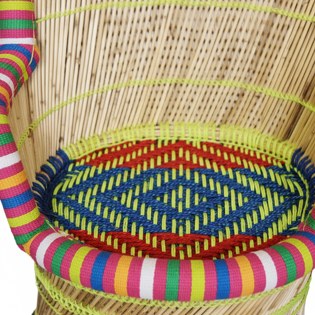 Handcrafted Bamboo Mudda Armrest Chair Multi Colour