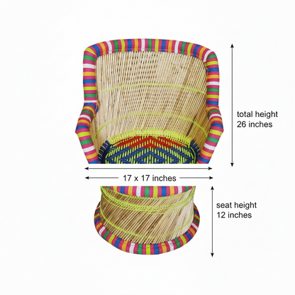 Handcrafted Bamboo Mudda Armrest Chair Multi Colour