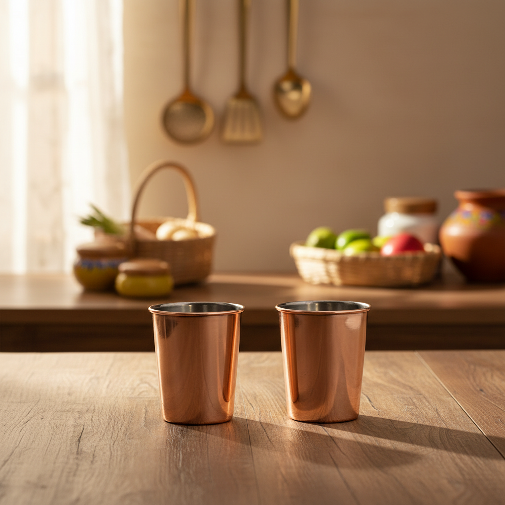 Copper Glass Set of 2 300ml Ayurvedic Drinking Tumblers