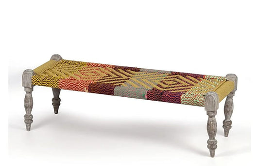 Handcrafted Natural Wooden Rope Bench – Multi-Colour