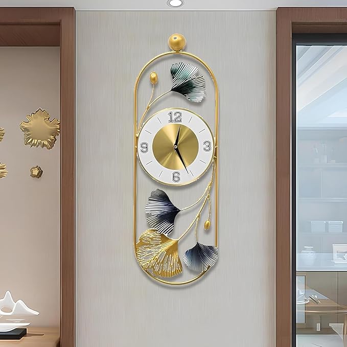 Decorative wall clock with floral designs on a wall.