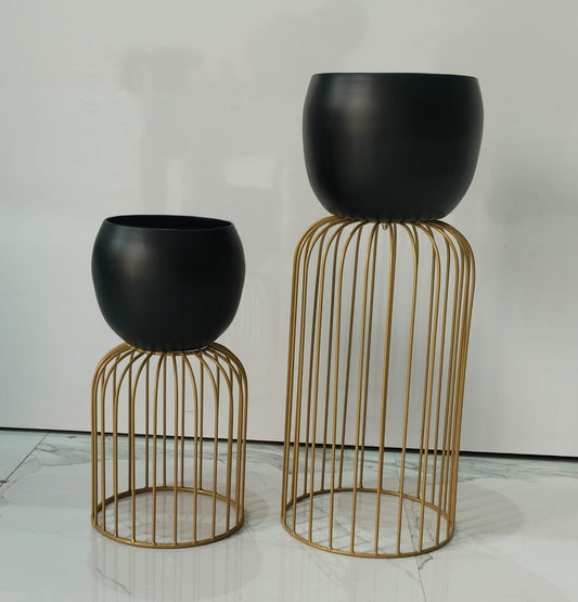 Gold Stand with Black Pot – 24 Inch Modern Metal Planter