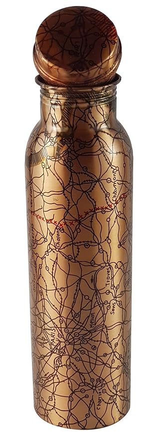 Pure Copper Handcrafted Meena Print Bottle – 1 Litre Seamless Route Map Design