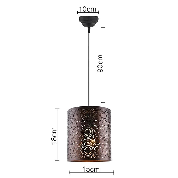 Pendant light with dimensions labeled on a white background