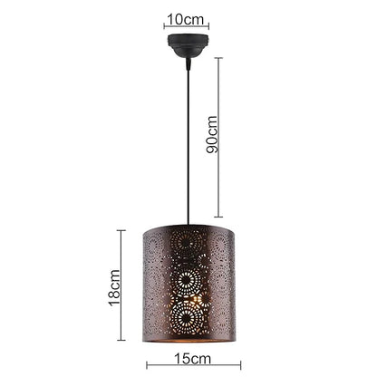Pendant light with dimensions labeled on a white background