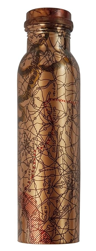 Pure Copper Handcrafted Meena Print Bottle – 1 Litre Seamless Route Map Design