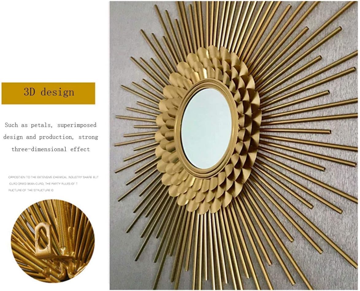 Gold sunburst mirror with 3D design on a neutral background