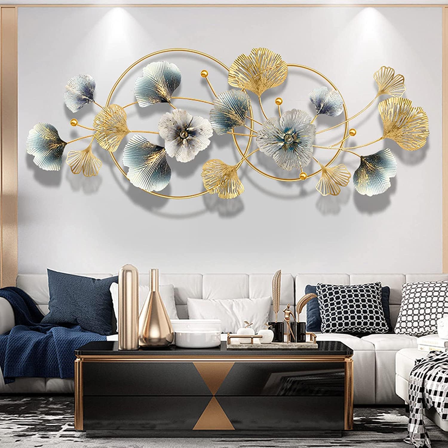 Decorative wall art with floral design in a living room setting