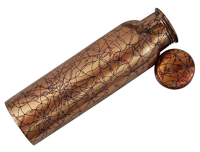 Pure Copper Handcrafted Meena Print Bottle – 1 Litre Seamless Route Map Design