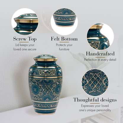 Teal Majestic Radiance Cremation Urn – Keepsake for Adult Male Ashes