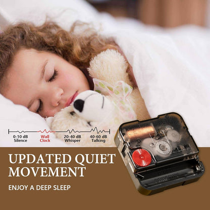 Child sleeping with a teddy bear next to an open tape recorder, with sound level chart below.