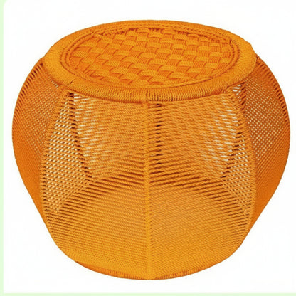 Orange woven ottoman on a white background