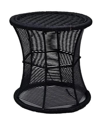 Handwoven Black Rope Mudda Stool – Iron Frame Round Sitting Stool