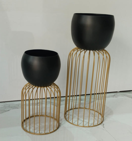 Gold Stand with Black Pot – 24 Inch Modern Metal Planter