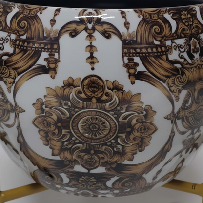 Designer Metal Bowl Planter with Golden Stand Brown Finish - Brass Decors
