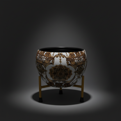 Designer Metal Bowl Planter with Golden Stand Brown Finish - Brass Decors