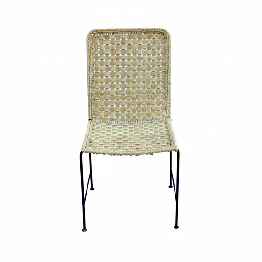 Woven chair with metal legs on a white background