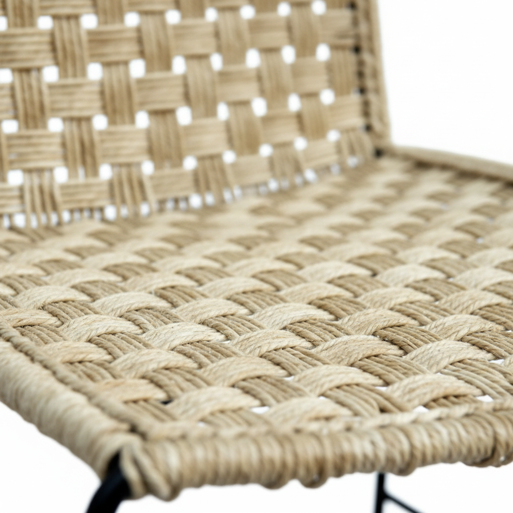 Woven chair with metal legs on a white background