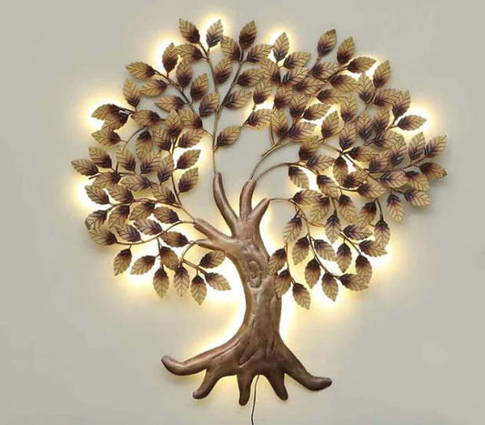 Golden Enchanting Tree Metal Wall Art – Decorative Metal Leaf Hanging (45 × 4 × 45 Inch)