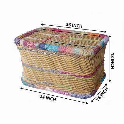 Beige Multicolour Bamboo Mudda Table