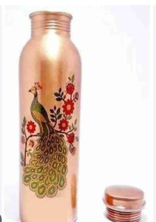 Handcrafted Copper Water Bottles with Peacock Motif, 1 L
