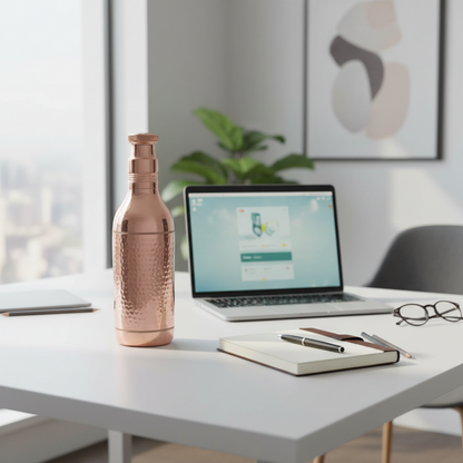 Hammered  Long Neck Copper Water Bottle 1L