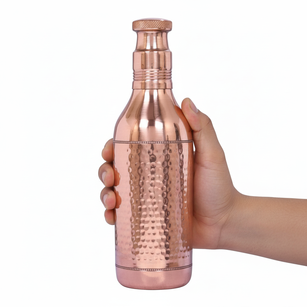 Hammered  Long Neck Copper Water Bottle 1L