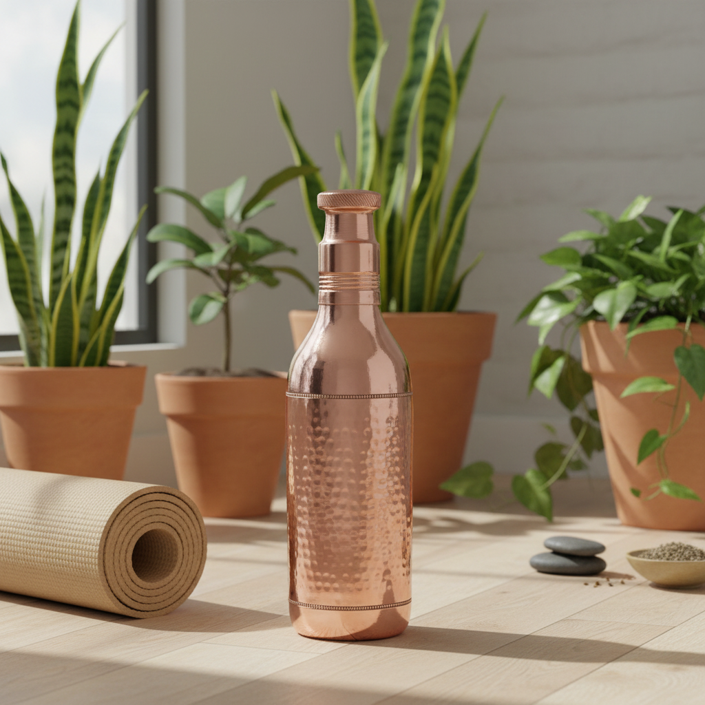 Hammered  Long Neck Copper Water Bottle 1L