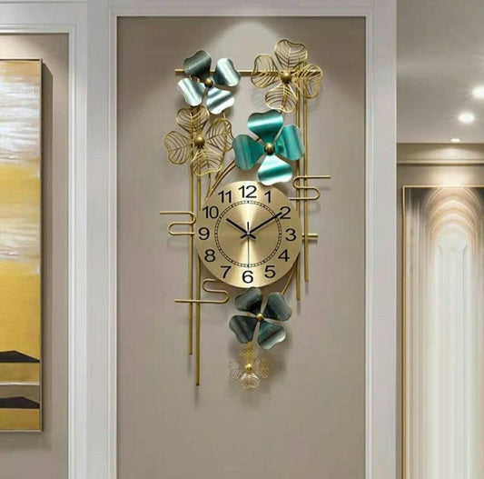 Wall Art Décor, Large Modern Metal Ginkgo Leaves Wall Clocks, Easy to Read