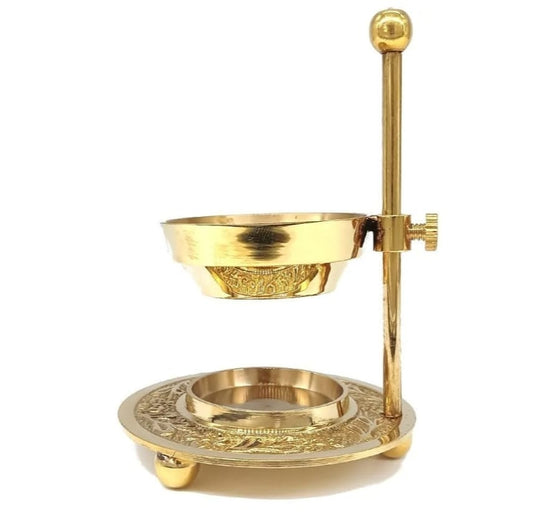 Height Adjustable Loban Daan – Decorative Brass Incense Stand (4 × 2.5 × 3 Inch, Super Fine Brass)