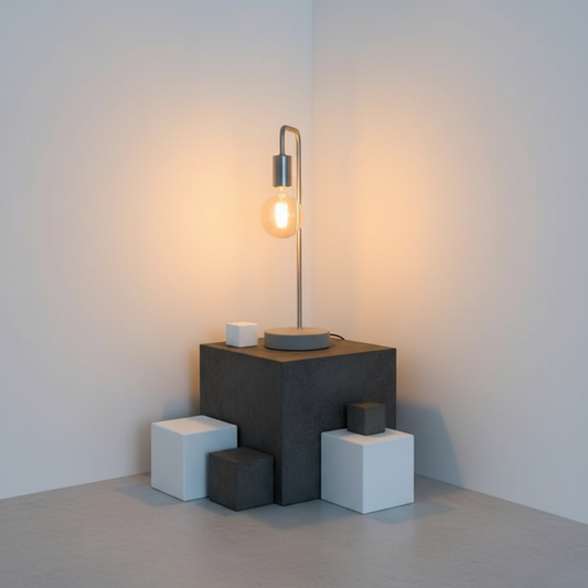 Small table lamp with a concrete base on a white surface.