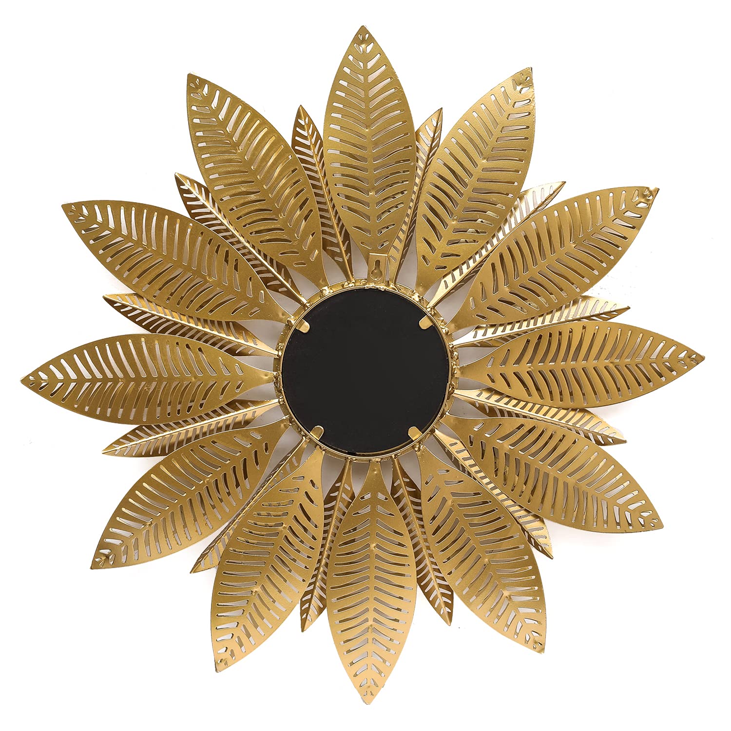 Gold sunflower-shaped decorative mirror on a white background