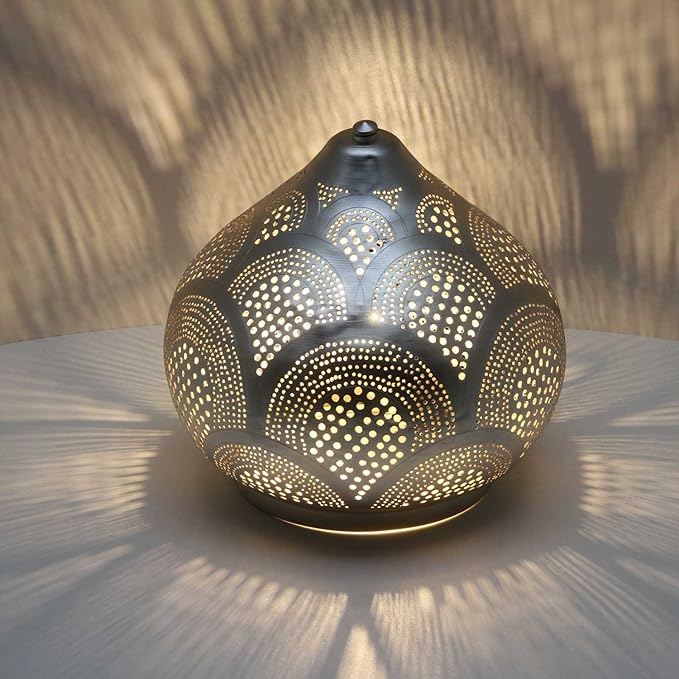 Oriental Silver Moroccan Table Lamp Brass Drop Shape Lighting