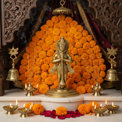 Brass Lord Hanuman Namaskar Mudra Gold Polished Idol - Brass Decors