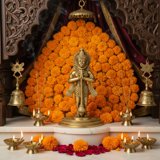 Brass Lord Hanuman Namaskar Mudra Gold Polished Idol - Brass Decors
