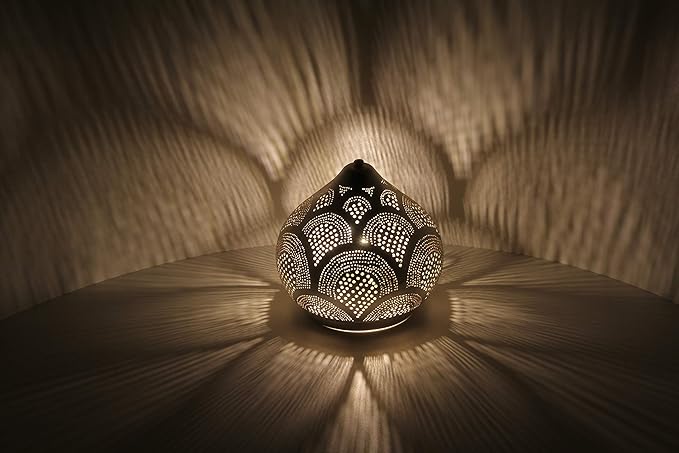 Oriental Silver Moroccan Table Lamp Brass Drop Shape Lighting