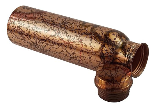 Pure Copper Handcrafted Meena Print Bottle – 1 Litre Seamless Route Map Design