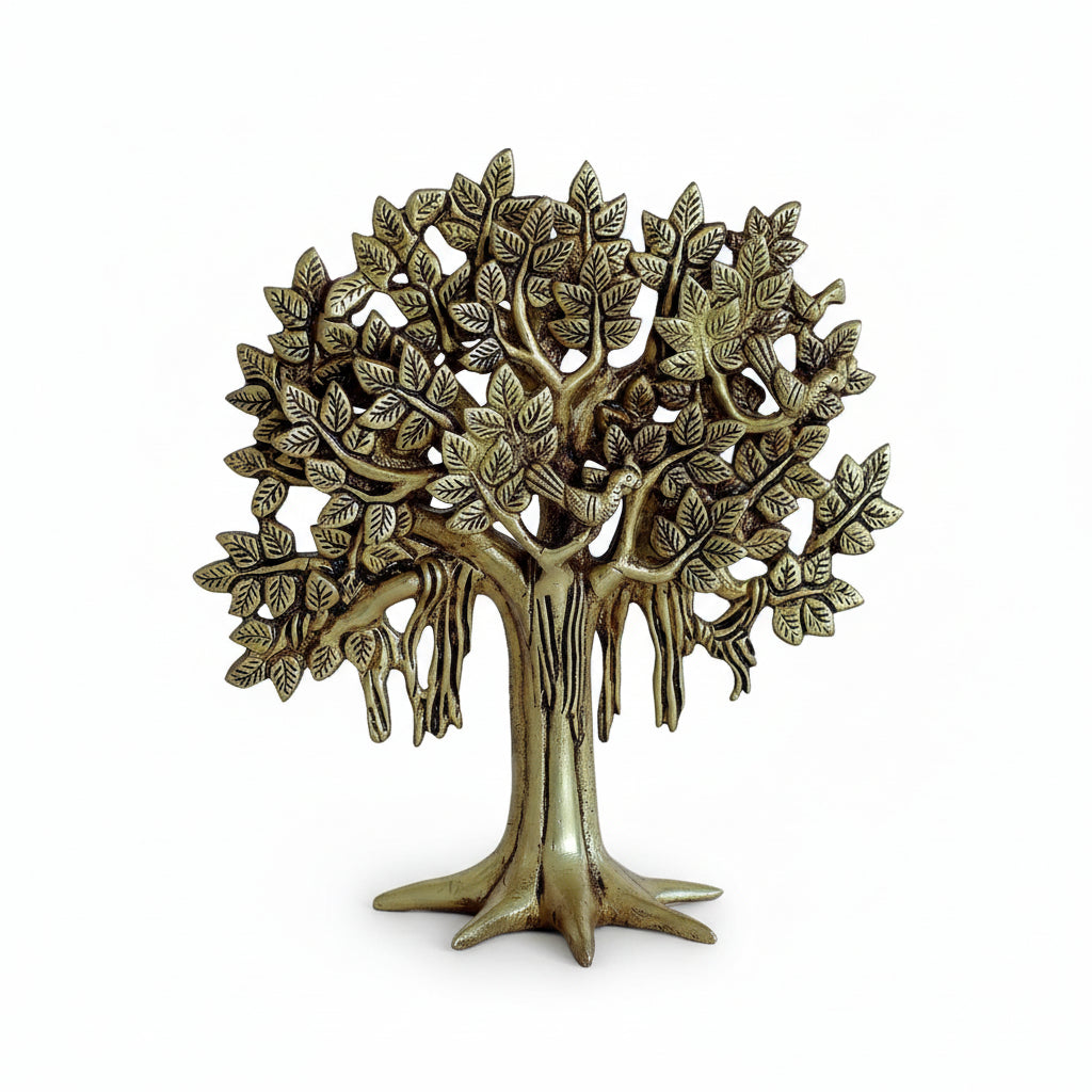 Bronze tree sculpture on a white background